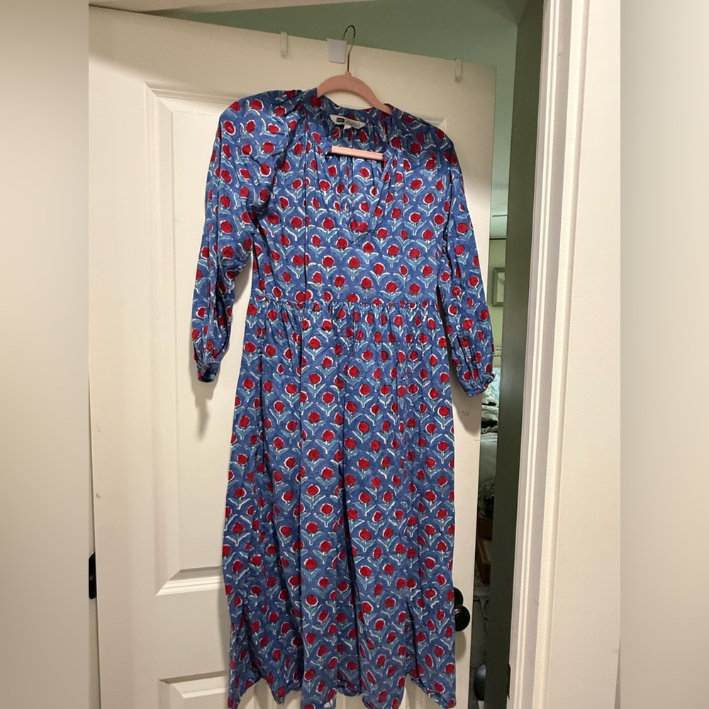 Chic Long Sleeve Floral Dress in Blue and Red